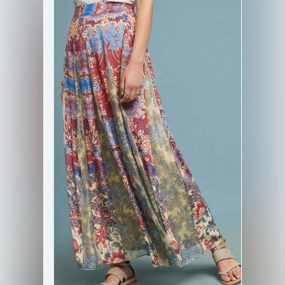 Anthropologie Red and Blue Floral Maxi Skirt - Picture 2 of 5